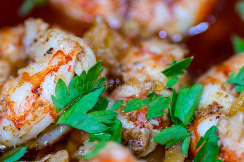 Garlic Prawns Prepared with Oil in a Clay Jar Stock Photo Image of