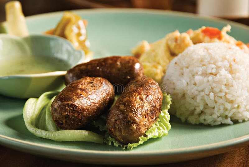 Fried Garlic Sausage with Egg and Rice Stock Image Image of dinner