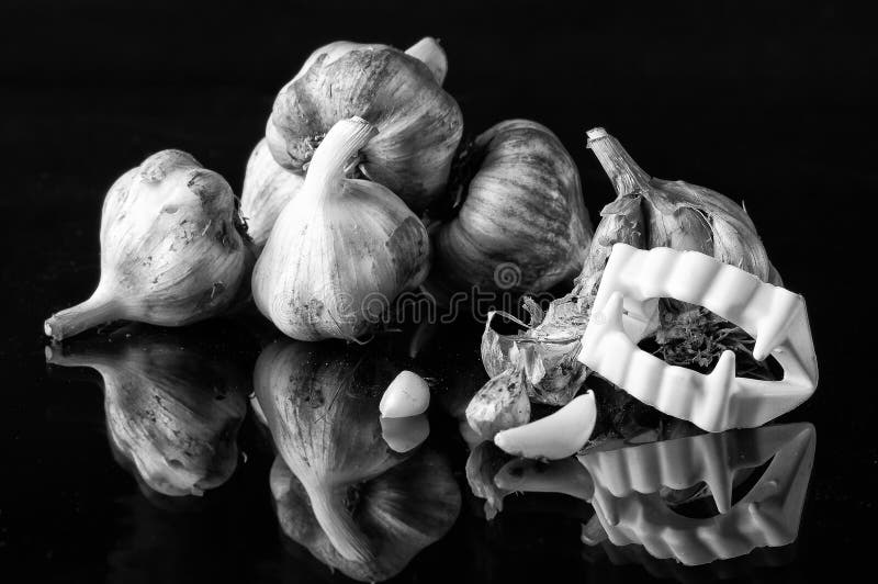 A Set Of Garlic Teeth With Green Sprouts Isolated On White. The Garlic