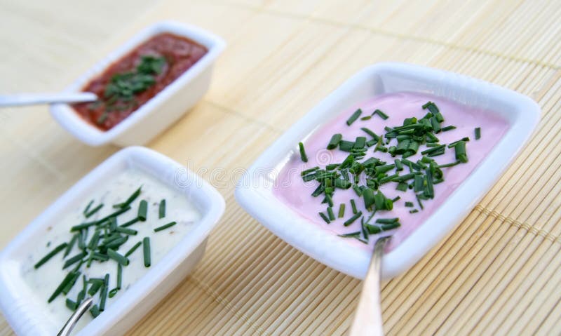 Garlic and tomato sauces royalty free stock photo