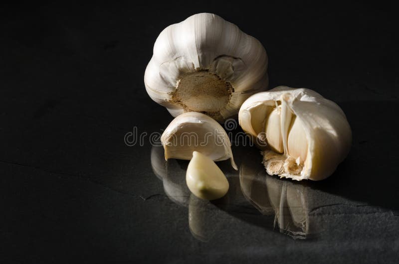 Garlic Whole Bulb Peeled Cloves Black Backdrop Stock Photos Free