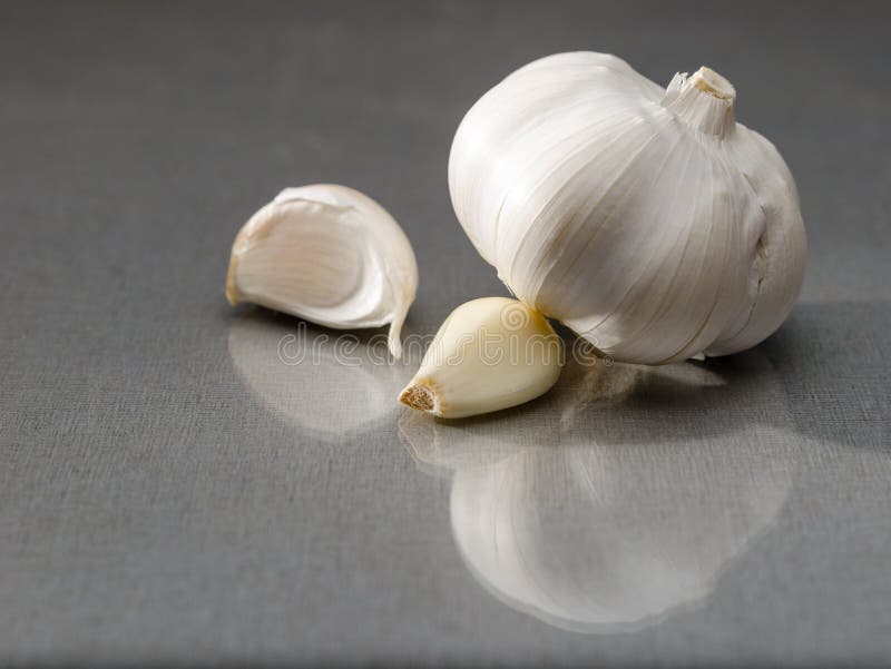 Garlic Whole Bulb and Peeled Cloves Black Backdrop Stock Image Image