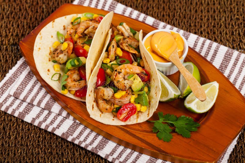Garnalen Tacos Salsa royalty-vrije stock fotografie