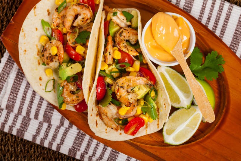 Garnalen Tacos Salsa royalty-vrije stock foto's