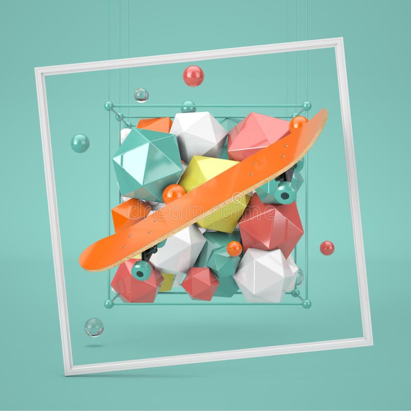 Garnering gör sammandrag geometriska Shape med trämodern plats för begrepp för skateboarddäcksport framförande 3d royaltyfri illustrationer Garnering gör sammandrag geometriska Shape med trämodern plats för begrepp för skateboarddäcksport framförande 3d royaltyfri illustrationer
