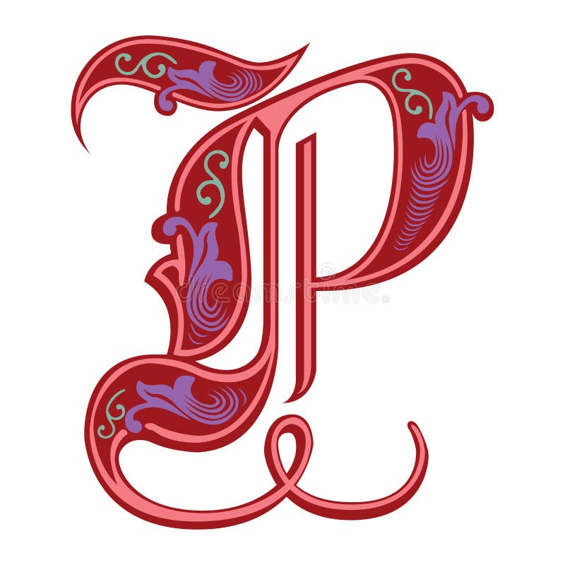 Garnished Gothic style font, letter P