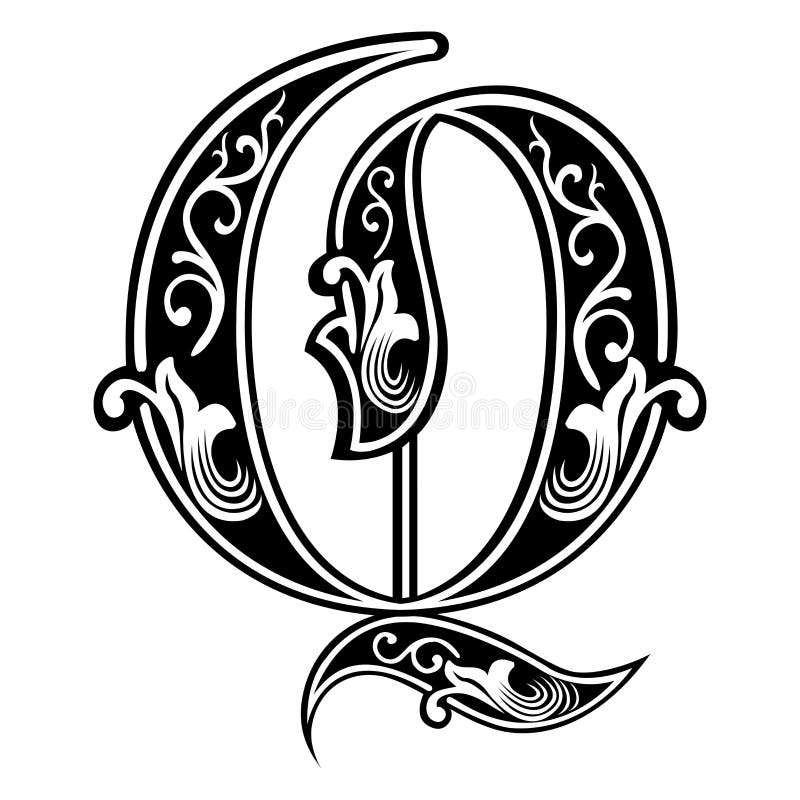 Garnished Gothic style font, letter Q