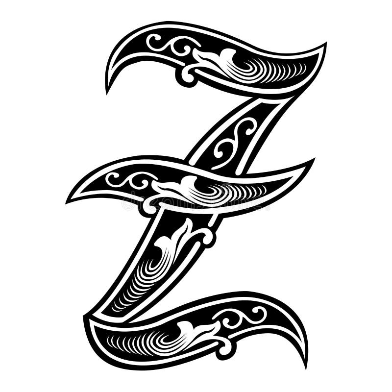 Garnished Gothic style font, letter Z