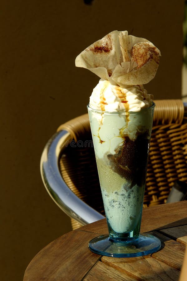 Garnished ice cream in a glass