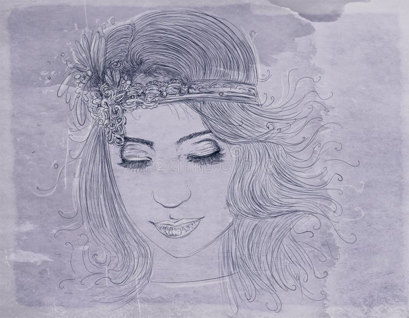 Mulher Com Desenho Original De Cabelo Roxo Pintado Com Aquarela Em Papel  Ilustração Stock - Ilustração de maduro, cabeleira: 163632080