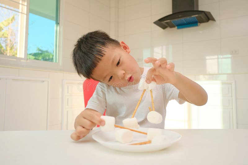 Cute Little Asian 2 - 3 Anos De Idade Criança Menino Criança Se Divertindo  Brincando Com Blocos De Plástico Coloridos Dentro De Casa No Jogo Escola /  Creche / Sala De Estar