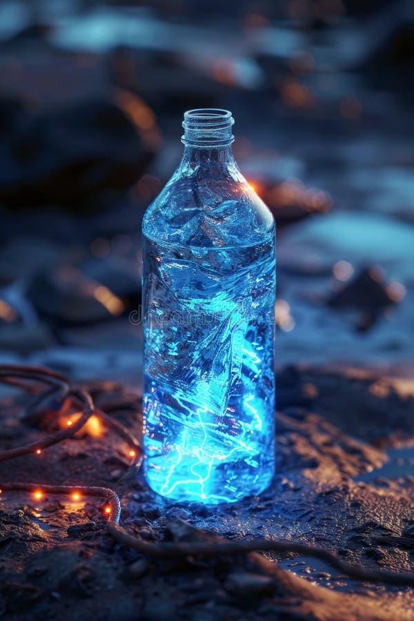 Futuristic water bottle in glowing low polygonal style isolated on dark blue background. Hydration, energy drink concept. Modern abstract connection design illustration AI generated. Futuristic water bottle in glowing low polygonal style isolated on dark blue background. Hydration, energy drink concept. Modern abstract connection design illustration AI generated