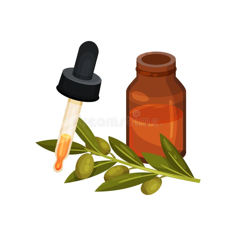 Garrafa do óleo, da pipeta e do ramo pequeno com azeitonas verdes e folhas Cosmético natural dos cuidados com a pele Ícone liso d ilustração royalty free Garrafa do óleo, da pipeta e do ramo pequeno com azeitonas verdes e folhas Cosmético natural dos cuidados com a pele Ícone liso d ilustração royalty free