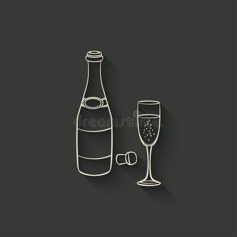 Garrafa e copo de champanhe ilustração do vetor