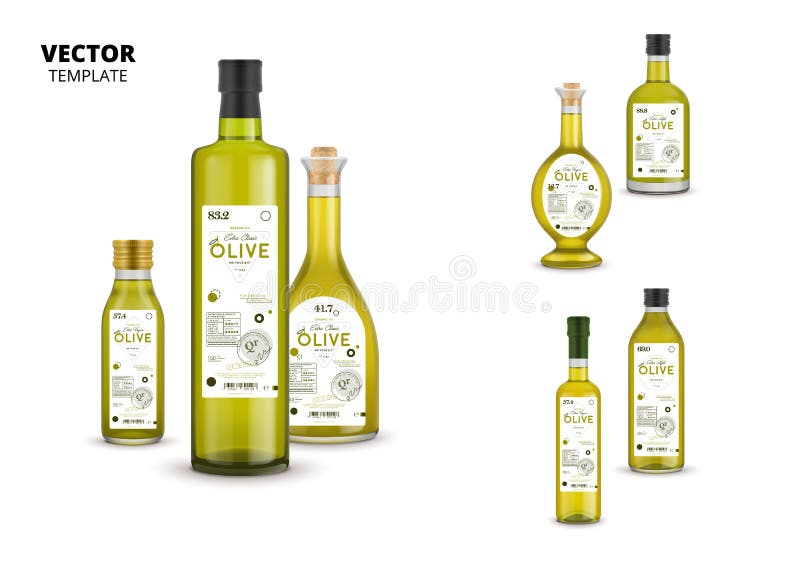 Garrafas de vidro do azeite virgem extra natural ilustração stock Garrafas de vidro do azeite virgem extra natural ilustração stock