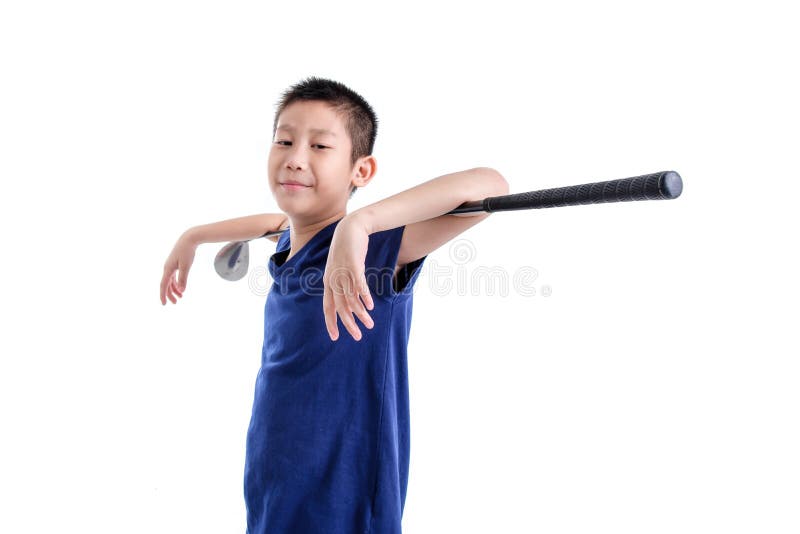 Garçon asiatique de golfeur sur le blanc photo libre de droits Garçon asiatique de golfeur sur le blanc photo libre de droits