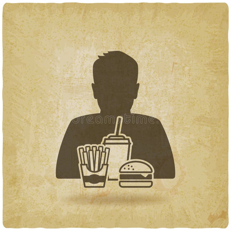 Garçon d'adolescent avec le fond de vintage d'aliments de préparation rapide illustration de vecteur Garçon d'adolescent avec le fond de vintage d'aliments de préparation rapide illustration de vecteur
