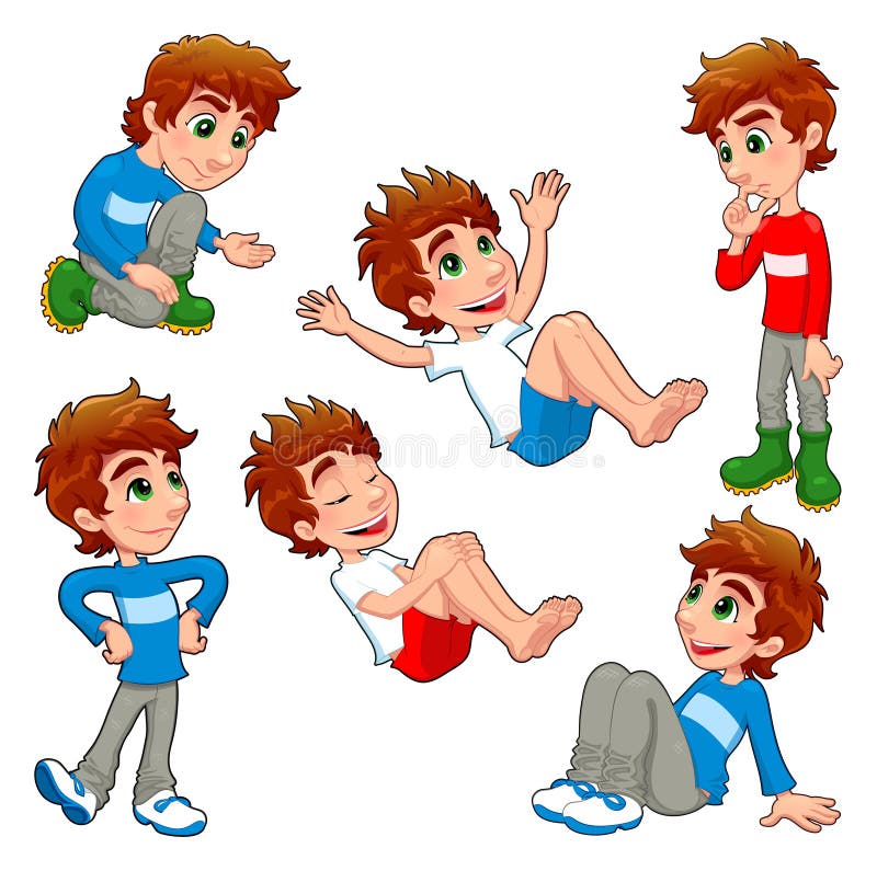 Garçon dans différentes poses et expressions. illustration stock Garçon dans différentes poses et expressions. illustration stock