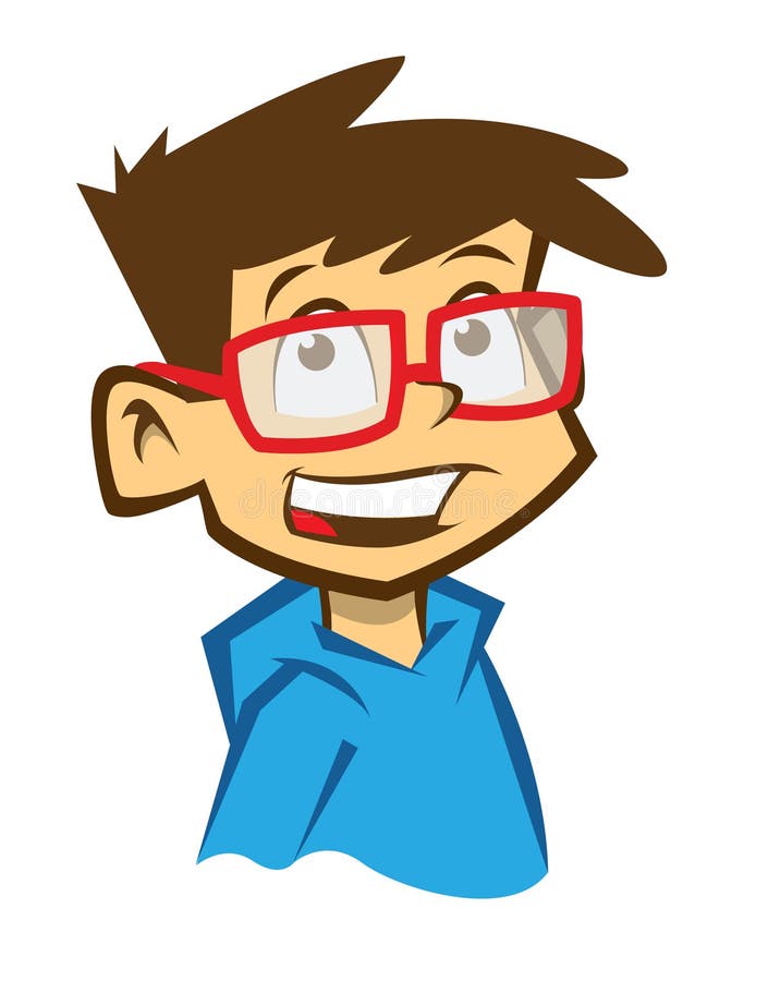 Personnage De Dessin Animé Avec Des Lunettes Garçon De Sourire De Bande Dessinée Avec Des Lunettes Illustration de