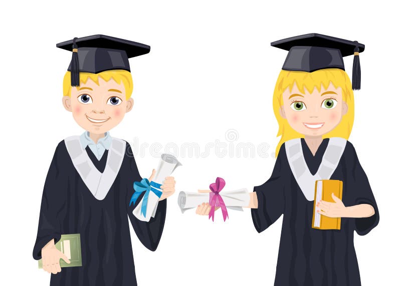 Garçon et fille dans des costumes licenciés illustration de vecteur Garçon et fille dans des costumes licenciés illustration de vecteur