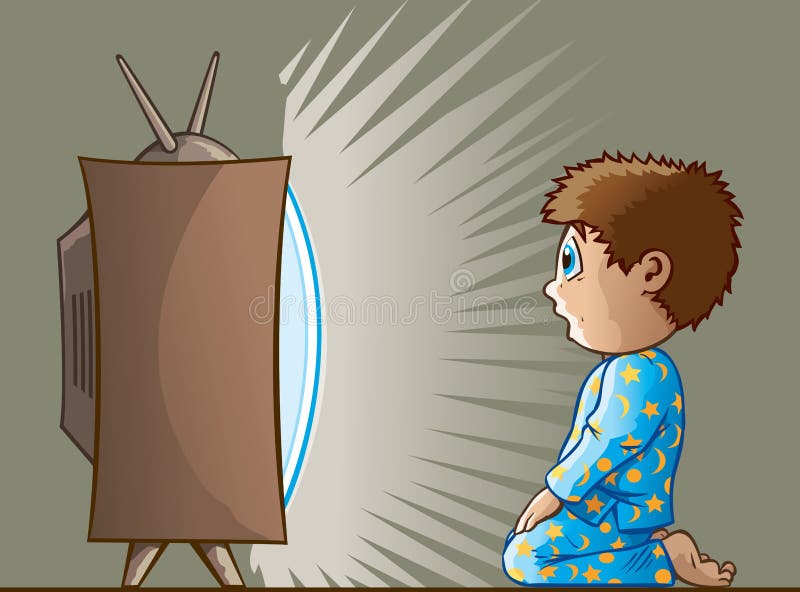Cartoon of a boy transfixed by the TV. Cartoon of a boy transfixed by the TV