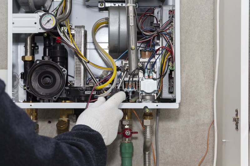 Gas Boiler Repair Service, Preparation for Heating. Stock Photo Image