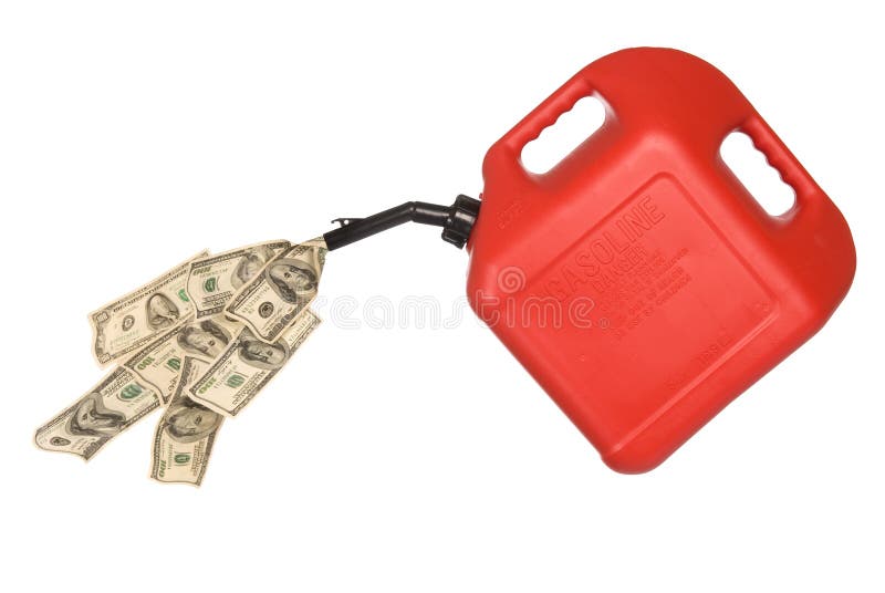 Gas can and cash pouring