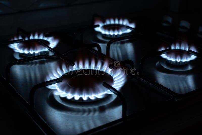 Gas Cooker with Burning Flames of Propane Gas Stock Photo Image of