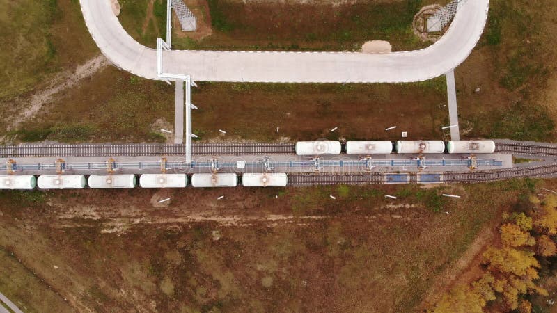 Gas filling station of railway tanks with liquefied gas.