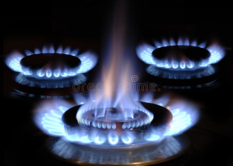 Gas flame burns on a stove stock photo. Image of kitchen 252445464