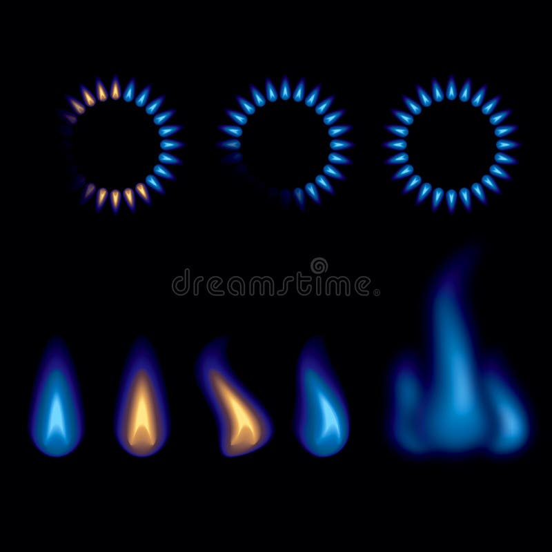 Blue Flames of a Burning Natural Gas Stock Vector Illustration of