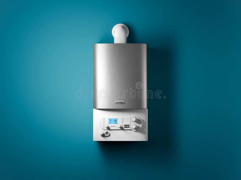 Gas home boiler with electronic control panel on the wall of the house vector illustration