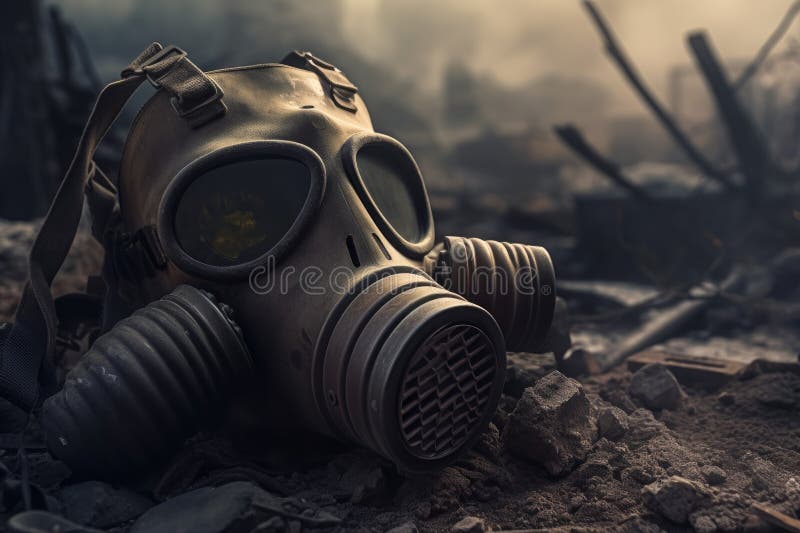 Gas mask forest. Nature closeup. Generate Ai. Chernobyl gas illustrations