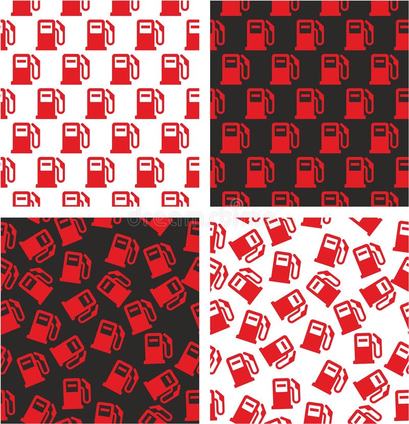 Gas Pump Aligned Random Seamless Pattern Red Color Set Stock