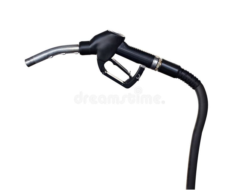 Close up of a gas station handle on white background with clipping path