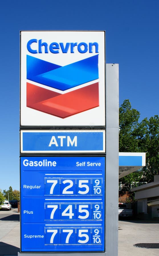 Gas station price sign. Chevron gas station is selling regular gasoline for over 7 dollars a gallon.