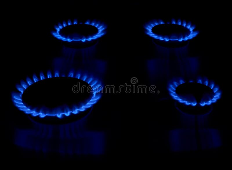 Gas stove as a blue fire stock photo. Image of abstract 44979504