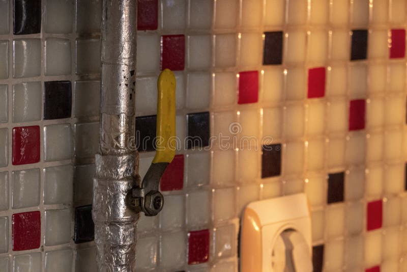 Gas Valve in the Kitchen, Open Kitchen Gas Stove Valve Stock Image