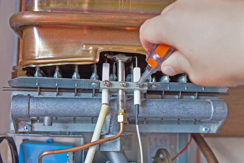 Maintenance of Gas Water Heater Stock Photo Image of employee, costs