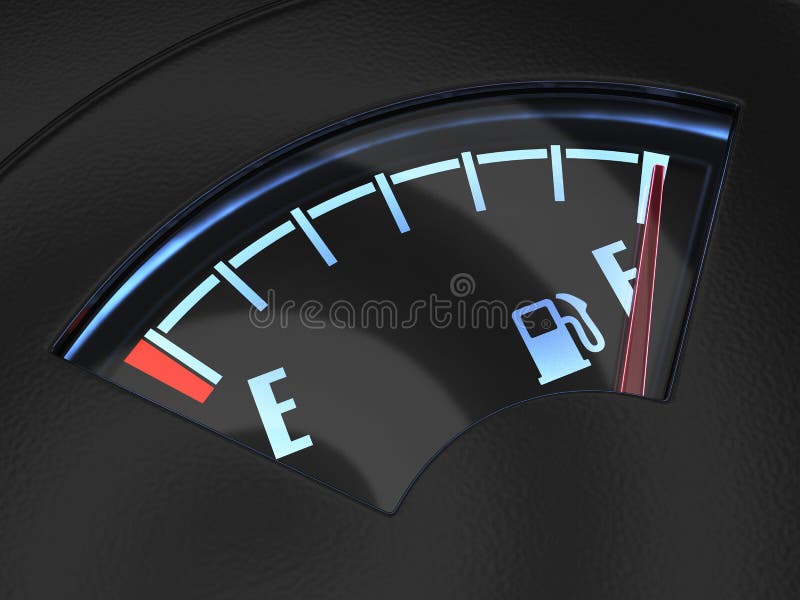 3d render of gas gage with the needle indicating a full tank. Fuel concept. 3d render of gas gage with the needle indicating a full tank. Fuel concept