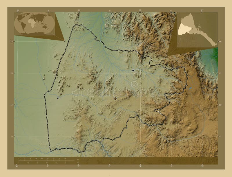 Gash barka eritrea. fysisk. storstäder stock illustrationer