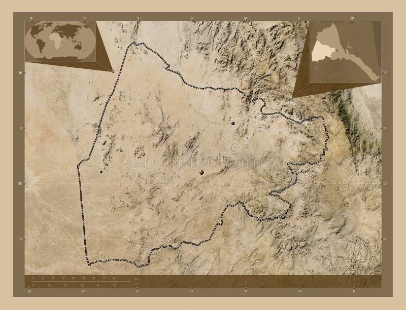 Gash barka eritrea. sänk satellit. storstäder stock illustrationer