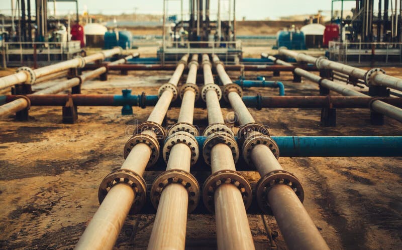 Gasledningsolja. Energiutrustning i rörledningar för naturgas. energiteknik. Säkerhetsventil i gasrörsindustrin arkivfoto
