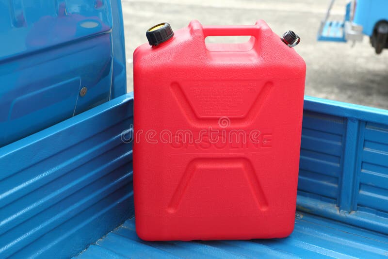 Red Gasoline refill tank on mini pickup truck. Single mini stock images, royalty-free photos and pictures