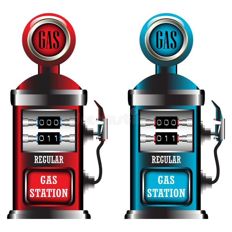 Illustration with two gas station pumps made in red and blue. Illustration with two gas station pumps made in red and blue