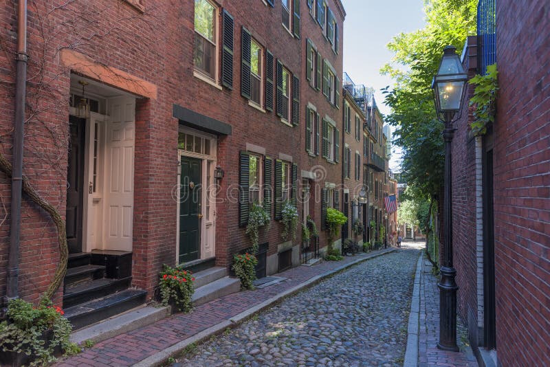 Gata för ekollon för Beacon Hill ` s i Boston Massachusetts fotografering för bildbyråer Gata för ekollon för Beacon Hill ` s i Boston Massachusetts fotografering för bildbyråer