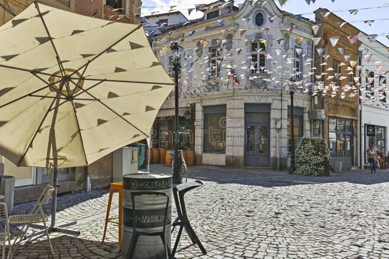 Gata och hus i omr?det Kapana, stad av Plovdiv arkivfoto Gata och hus i omr?det Kapana, stad av Plovdiv arkivfoto