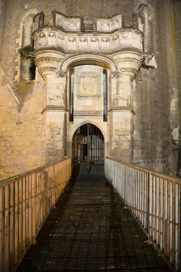 Gate of Amboise Chateau at night stock photography