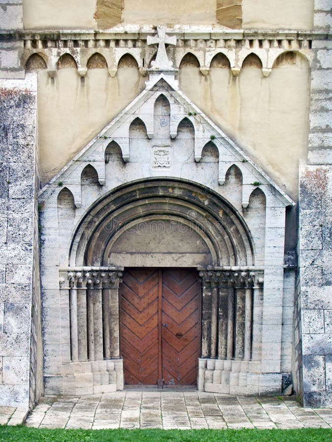 Gate of Cathedral in Spisska Kapitula. Perpendicular view of historical entrance gate to the Cathedral of Saint Martin in Spisska Kapitula, Spis Resion, Slovakia royalty free stock images Gate of Cathedral in Spisska Kapitula. Perpendicular view of historical entrance gate to the Cathedral of Saint Martin in Spisska Kapitula, Spis Resion, Slovakia royalty free stock images