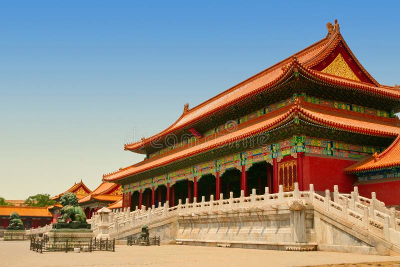 Bronze lions in front of the Hall of Supreme Harmony in Beijing Forbidden City